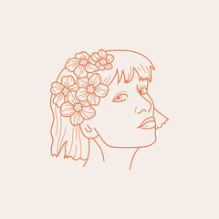 Modern abstract faces with flowers. Minimalism concept. Line art drawing style. Contemporary silhouette of woman. Hand drawn trendy vector posters, illustrations for print.