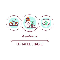 Green tourism concept icon. Tour for discovering natural environment. Exotic places of our planet idea thin line illustration. Vector isolated outline RGB color drawing. Editable stroke