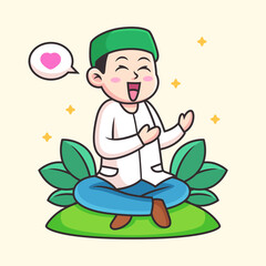 Muslim Pray to Allah Cartoon. Vector Icon Illustration, Isolated on Premium Vector