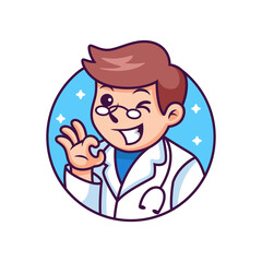 Cute Doctor Cartoon. Vector Icon Illustration, Isolated on Premium Vector