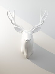 white deer head on white wall illuminated by beam of light