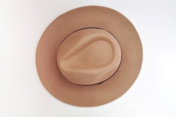 Brown hat on white background sun and rain protection 