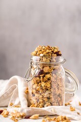 granola in a glass jar, a method of storing dry food