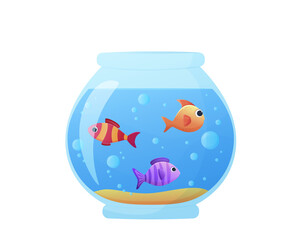 Vector cartoon illustration of a beautiful aquarium with fish. Isolated on a white background.
