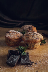 Homemade muffins with chocolate and mint
