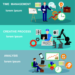 Planning and strategy, finance, investment, teamwork, time management, development, technology, business, creativity graphic design icons set .
