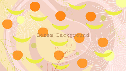 abstract pastel background with geometric shapes. leaves, flowers and fruits. banner for sales. spring, summer and autumn cover.
