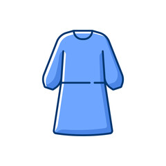 Isolation gown RGB color icon. Protective wear from virus infection. Reusable suit to work with hazard material. Doctor uniform. Quarantine safety. Disposable PPE. Isolated vector illustration