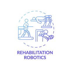 Rehabilitation robotics concept icon. Rehab engineering idea thin line illustration. Automatically operated machine. Impaired physical mobility. Vector isolated outline RGB color drawing