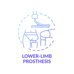 Lower-limb prosthesis concept icon. Prostheses type idea thin line illustration. Joints stability. Sports implants. Mechanical parts. Artificial substitute. Vector isolated outline RGB color drawing