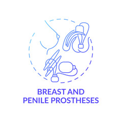 Breast and penile prostheses concept icon. Prostheses type idea thin line illustration. Creating artificial limb. Treatment option for men and women. Vector isolated outline RGB color drawing