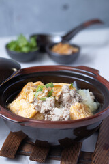 Thai Omelette Soup with Minced Pork in a Hot Cup