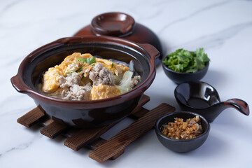 Thai Omelette Soup with Minced Pork in a Hot Cup