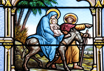 Retour du Christ à Nazareth, vitrail de l'église Saint Seine de Corbigny, Bourgogne