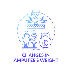 Changes in amputee weight concept icon. Prosthesis replacement idea thin line illustration. Dynamic properties. Impact performance. Human-device equation. Vector isolated outline RGB color drawing