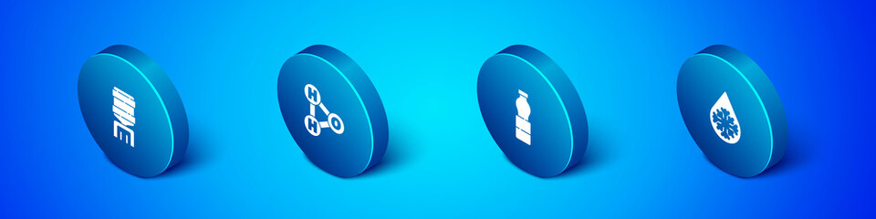 Set Isometric Water cooler, Bottle of water, Defrosting and Chemical formula for H2O icon. Vector
