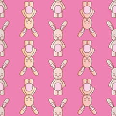 Obraz na płótnie Canvas Kawaii rabbit vector repeat pattern. Chinese horoscope animal illustration background.