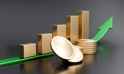 Cryptocurrency trend trading and growing, bitcoin rising all time high with graph, bitcoin investment on smartphone concept. 3d render illustration