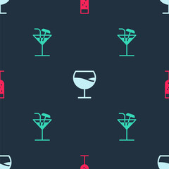Set Glass of champagne, Wine glass and Cocktail on seamless pattern. Vector