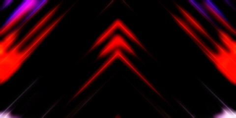 Abstract shining geometric lights background. Fractal symmetric graphic illustration. Intersecting glowing and shimmering bars.