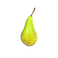Fresh green organic whole pear close up isolated on white background.