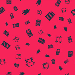 Set School Bus, Ringing bell, Certificate template and Exam paper with incorrect answers on seamless pattern. Vector