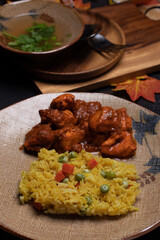 Chicken Tikka Masala and Turmeric Rice Indian cuisine