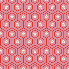 Fototapeta na wymiar Red hexagon with white flower repeat pattern print background