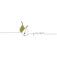 Continuous one line drawing of pears with text Pear. Modern minimalist art.
