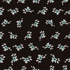 Little blue roses vector seamless repeat pattern print background
