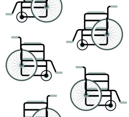 Fototapeta na wymiar Vector seamless pattern of flat cartoon wheelchair isolated on white background