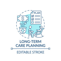 Long-term care planning concept icon. Wealth management idea thin line illustration. Dependence on income level. Retirement planning. Vector isolated outline RGB color drawing. Editable stroke