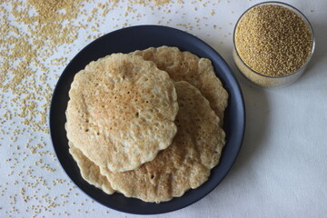 Rice pancakes made with foxtail millets flour. An experimental version of a popular Kerala dish called kallapam