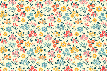 Floral pattern. Pretty flowers on white background. Printing with small colorful flowers. Ditsy print. Seamless vector texture. Spring bouquet. Stock vector.