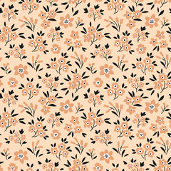 Vintage floral background. Seamless vector pattern for design and fashion prints. Flowers pattern with small beige flowers on a light background. Ditsy style. Stock vector. 