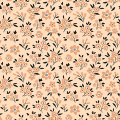 Room darkening curtains Small flowers Vintage floral background. Seamless vector pattern for design and fashion prints. Flowers pattern with small beige flowers on a light background. Ditsy style. Stock vector. 