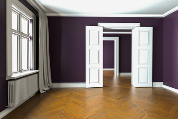 Obraz premium Leere Wohnung mit Lila Wänden
