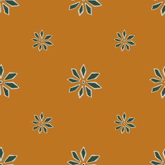 Minimalistic style geometric carnation flowers silhouettes print. Dark orange background. Simple stylistic.