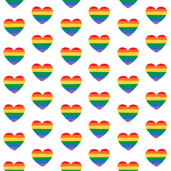 Vector seamless pattern of hand drawn doodle lgbt pride rainbow hearts isolated on white background