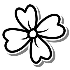 Black line a flower on white silhouette and gray shadow. Hand drawn cartoon style. Doodle for decoration or any design. Vector illustration of kid art.