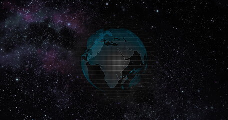 Big data 3d Earth. Binary code surrounding globe rotating. Retro digital Earth. Digital data globe,abstract 3D rendering of data network surrounding planet earth. Earth View From Outer Space