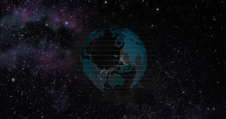 Big data 3d Earth. Binary code surrounding globe rotating. Retro digital Earth. Digital data globe,abstract 3D rendering of data network surrounding planet earth. Earth View From Outer Space