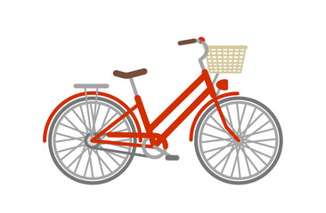 Fototapeta na wymiar Vector flat city bicycle. Red bike with basket on white background. 