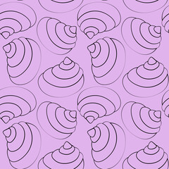 Seamless vector pattern with outline purple seashells