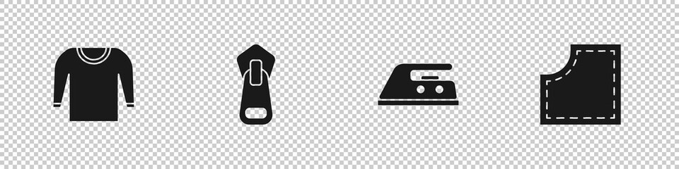 Set Sweater, Zipper, Electric iron and Sewing Pattern icon. Vector