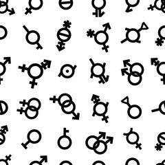 Pride LGBT Gender Seamless pattern Bigender, agender, neutrois, asexual, lesbian, homosexual, bisexual icon orientation. Vector design surface Sexual human identity sign isolated on white background - 429637392