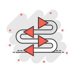 Arrow growth icon in comic style. Evolution cartoon vector illustration on white isolated background. Process organization splash effect business concept.