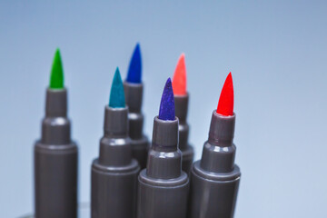 Set of a brushpens for drawing or lettering on gray background