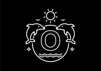 Obraz premium White black line art illustration of O initial name in dolphins frame