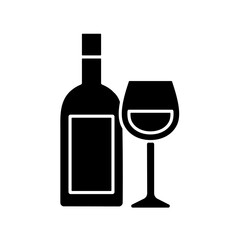 Wine black glyph icon. Alcoholic drink. Wine bottle and glass. Serving beverage for backyard barbecue. Drinking in public places. Silhouette symbol on white space. Vector isolated illustration